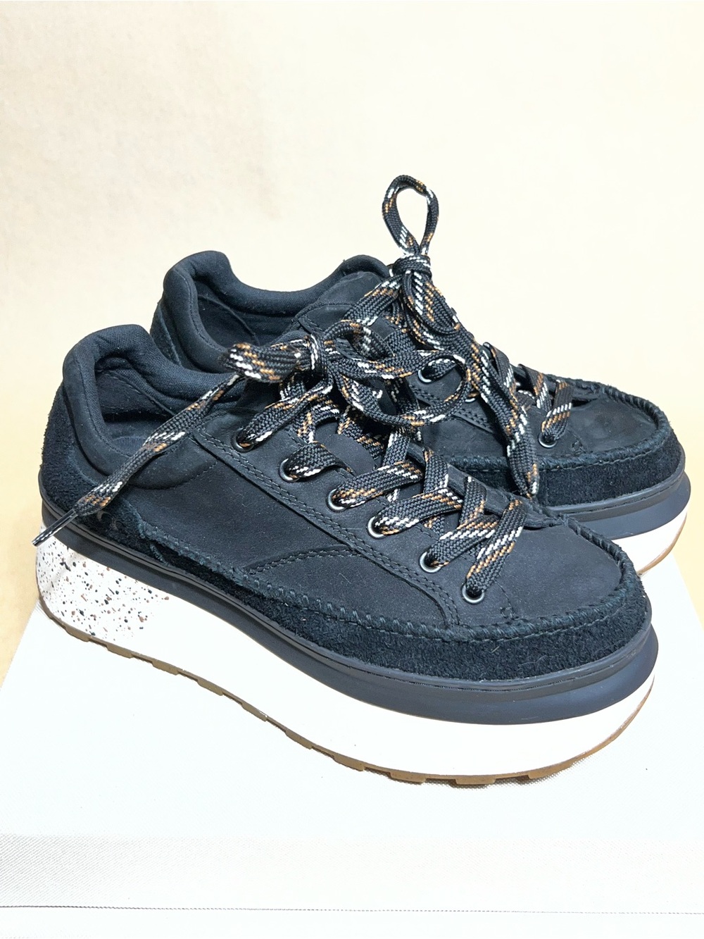 UGG Black Platform Lace-Up Sneakers with Speckled Midsole